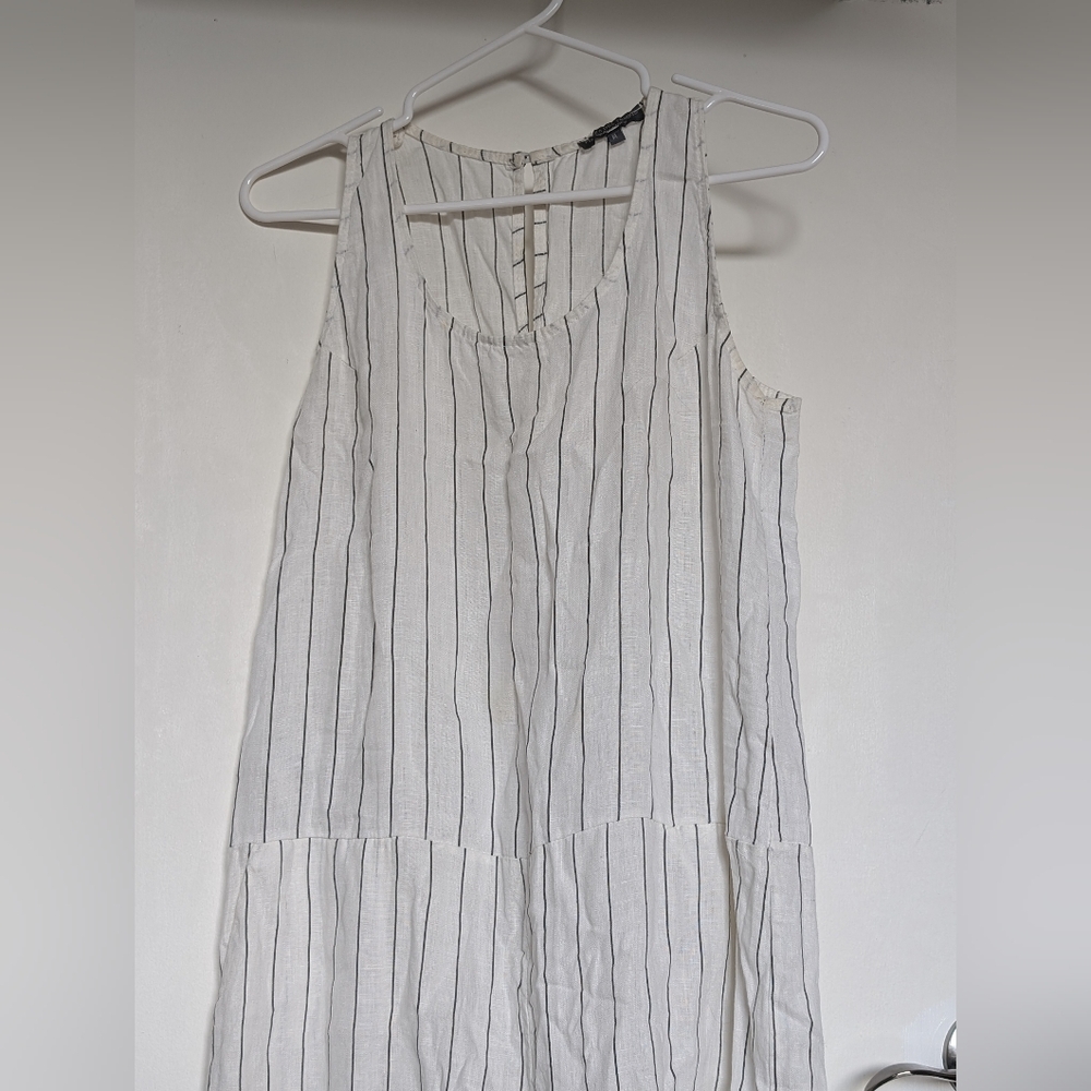 White Striped Linen Romper